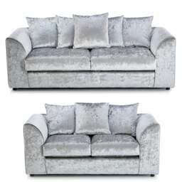 Rackhams Crystal Crushed Velvet Sofa Suite Scatter Back - Silver - thumbnail 1
