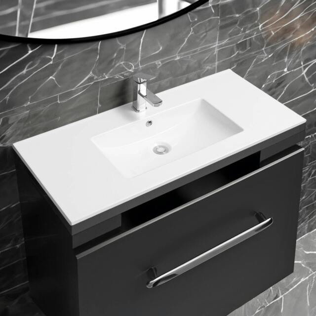 Rackhams 4001A Ceramic 101cm Thin-Edge Inset Basin with Scooped Bowl - White - 100cm - image 1