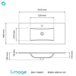 Rackhams 4001A Ceramic 101cm Thin-Edge Inset Basin with Scooped Bowl - White - 100cm - thumbnail 3