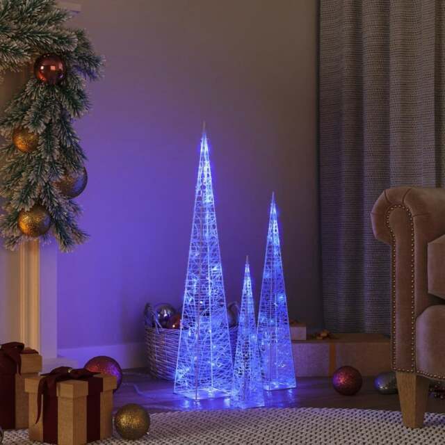 Rackhams Acrylic Decorative LED Light Cone Set Blue 30/45/60cm