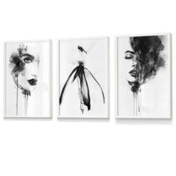 Rackhams Set of 3 Framed Fashion Wall Art Prints from Watercolour Illustrations - 50x70cm - Gold - thumbnail 4