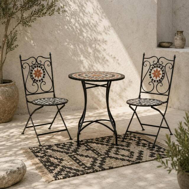 Rackhams Rakamo 3 Piece Mosaic Garden Outdoor Bistro Table And Chair Set Orange - image 1