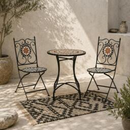 Rackhams Rakamo 3 Piece Mosaic Garden Outdoor Bistro Table And Chair Set Orange