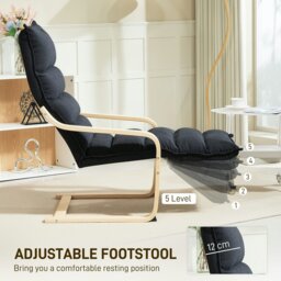 Rackhams Birch Wood Lounge Chair for Living Room, Bedroom, Black - Dark Grey - Modern - 1 - thumbnail 5