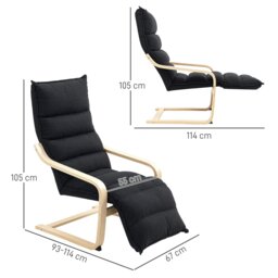 Rackhams Birch Wood Lounge Chair for Living Room, Bedroom, Black - Dark Grey - Modern - 1 - thumbnail 6