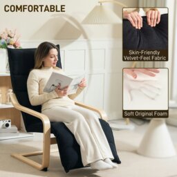 Rackhams Birch Wood Lounge Chair for Living Room, Bedroom, Black - Dark Grey - Modern - 1 - thumbnail 4