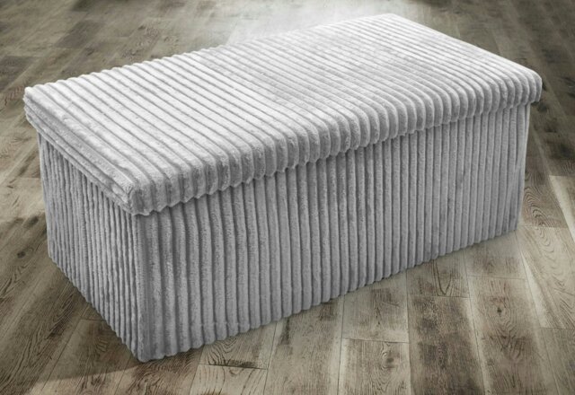 Rackhams Corduroy Storage Ottoman - 76cm x 38cm Foldable - Silver