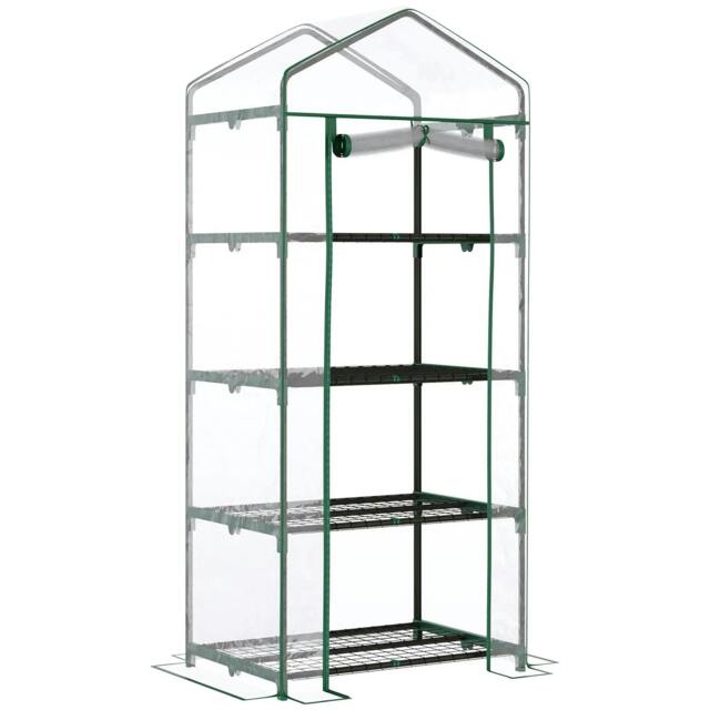Rackhams 4 Tiers Mini Portable Greenhouse Compact Plant Grow Shed Metal Frame Transparent Clear Cover 160H x 70L x 50Wcm - image 1