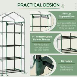 Rackhams 4 Tiers Mini Portable Greenhouse Compact Plant Grow Shed Metal Frame Transparent Clear Cover 160H x 70L x 50Wcm - thumbnail 6