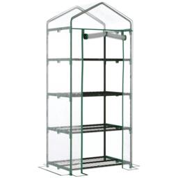 Rackhams 4 Tiers Mini Portable Greenhouse Compact Plant Grow Shed Metal Frame Transparent Clear Cover 160H x 70L x 50Wcm - thumbnail 1