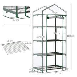 Rackhams 4 Tiers Mini Portable Greenhouse Compact Plant Grow Shed Metal Frame Transparent Clear Cover 160H x 70L x 50Wcm - thumbnail 3