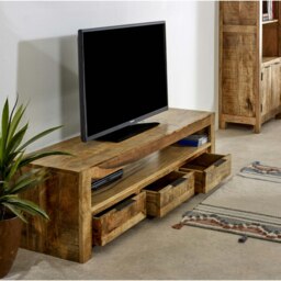 Rackhams Valor Mango Wooden Large TV Stand With 3 Drawers - 150 cm - 40 cm - Wood - thumbnail 3