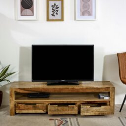 Rackhams Valor Mango Wooden Large TV Stand With 3 Drawers - 150 cm - 40 cm - Wood