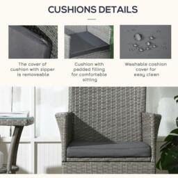 Rackhams 3 Pieces Rattan Bistro Set, Wicker Garden Furniture Set with 2-Tier Coffee Table and Chairs, Washable Cushions, for Outdoor Patio Balcony, Grey - Light Grey - thumbnail 6