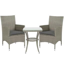 Rackhams 3 Pieces Rattan Bistro Set, Wicker Garden Furniture Set with 2-Tier Coffee Table and Chairs, Washable Cushions, for Outdoor Patio Balcony, Grey - Light Grey - thumbnail 1