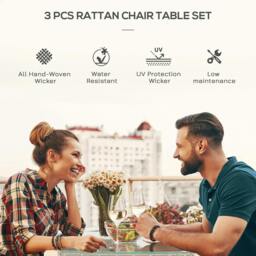 Rackhams 3 Pieces Rattan Bistro Set, Wicker Garden Furniture Set with 2-Tier Coffee Table and Chairs, Washable Cushions, for Outdoor Patio Balcony, Grey - Light Grey - thumbnail 4
