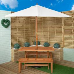 Rackhams Outdoor 4 Person Rectangular Wooden Garden Dining Table, 2 Benches with Cream Parasol and Base Set - Outdoor Furniture Sets - thumbnail 1