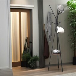 Rackhams Industrial Coat Rack Stand With 9 Hooks Rustic Brown - thumbnail 3