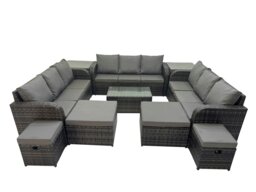 Rackhams Outdoor 3 Seater Sofa Coffee Table Set Garden Rattan Furniture Set 13 Seater with 2 Side Tables 4 Stools Dark Grey - thumbnail 2
