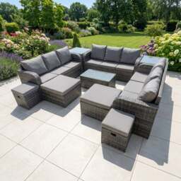 Rackhams Outdoor 3 Seater Sofa Coffee Table Set Garden Rattan Furniture Set 13 Seater with 2 Side Tables 4 Stools Dark Grey - thumbnail 1