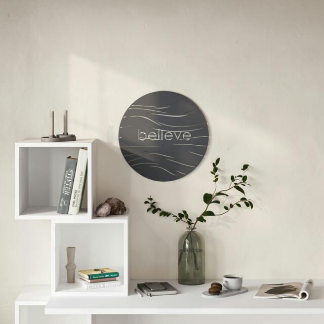 Rackhams Believe Modern Metal Wall Art Home Decorative Ornament, Black - Metal - Black - image 1
