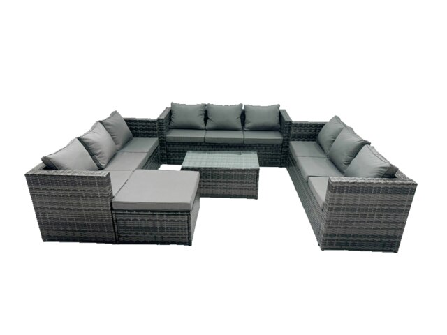 Rackhams Outdoor Rattan Garden Furniture Lounge Sofa Set With Oblong Coffee Table With Big Footstool - image 1