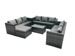 Rackhams Outdoor Rattan Garden Furniture Lounge Sofa Set With Oblong Coffee Table With Big Footstool - thumbnail 2