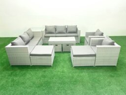 Rackhams Outdoor Rattan Garden Furniture Set with Grey Cushions Luxury 12 Seater with 2 Chairs and Coffee Table For Conservatory,Patio - thumbnail 1
