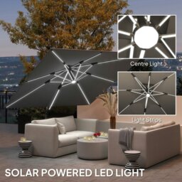 Rackhams Garden Cantilever Parasol, Patio Umbrella w/ Solar LED Lights, Grey - Grey - 228H x 370L x 300W cm - thumbnail 4