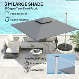 Rackhams Garden Cantilever Parasol, Patio Umbrella w/ Solar LED Lights, Grey - Grey - 228H x 370L x 300W cm - thumbnail 5