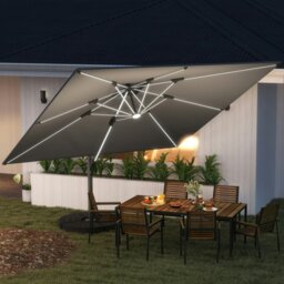 Rackhams Garden Cantilever Parasol, Patio Umbrella w/ Solar LED Lights, Grey - Grey - 228H x 370L x 300W cm - thumbnail 2