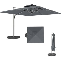 Rackhams Garden Cantilever Parasol, Patio Umbrella w/ Solar LED Lights, Grey - Grey - 228H x 370L x 300W cm - thumbnail 3