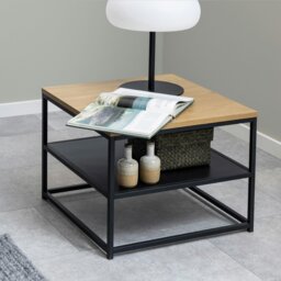 Rackhams Gila Square Coffee Table with Open Shelf in Oak & Black - 1 - Black and Natural - Brown - thumbnail 1