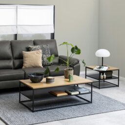 Rackhams Gila Square Coffee Table with Open Shelf in Oak & Black - 1 - Black and Natural - Brown - thumbnail 4
