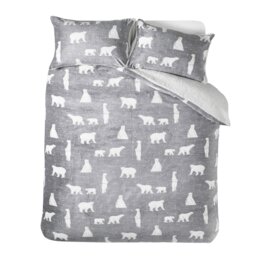 Rackhams Cosy Polar Bear Soft Sherpa Duvet Cover Set Grey - King - Grey - thumbnail 4