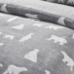 Rackhams Cosy Polar Bear Soft Sherpa Duvet Cover Set Grey - King - Grey - thumbnail 3