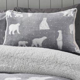 Rackhams Cosy Polar Bear Soft Sherpa Duvet Cover Set Grey - King - Grey - thumbnail 2