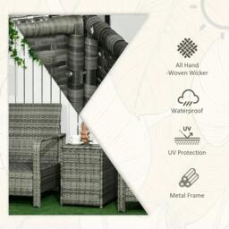 Rackhams 3 Pieces Rattan Bistro Set, Wicker Garden Furniture Set with Storage Coffee Table and Chairs, Thickened Cushions for Outdoor, Patio, Balcony, Blue - Blue - thumbnail 4