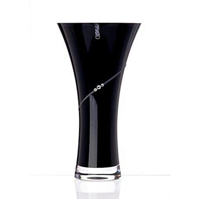 Rackhams Silhouette Black Hollow Sided Trumpet Vase Adorned with Swarovski Crystals- 25cm - Made From Premium Lead Free Crystal Glass - image 1