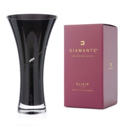 Rackhams Silhouette Black Hollow Sided Trumpet Vase Adorned with Swarovski Crystals- 25cm - Made From Premium Lead Free Crystal Glass - thumbnail 2