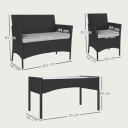 Rackhams 4 Piece Rattan Garden Furniture Sofa Set with Cushions, Black - Rattan Garden Furniture Set - Steel, PE Rattan - 102W x 58D x 82H cm - thumbnail 3