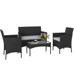 Rackhams 4 Piece Rattan Garden Furniture Sofa Set with Cushions, Black - Rattan Garden Furniture Set - Steel, PE Rattan - 102W x 58D x 82H cm - thumbnail 2