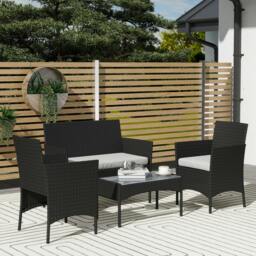 Rackhams 4 Piece Rattan Garden Furniture Sofa Set with Cushions, Black - Rattan Garden Furniture Set - Steel, PE Rattan - 102W x 58D x 82H cm - thumbnail 1