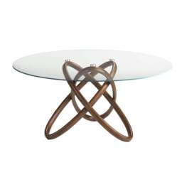 Rackhams Round tempered glass and walnut dining table 1020 - Ø150 x 75 - thumbnail 1