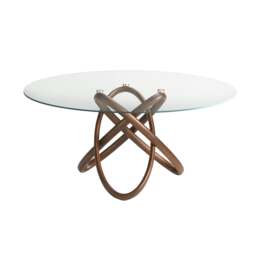 Rackhams Round tempered glass and walnut dining table 1020 - Ø150 x 75 - thumbnail 3