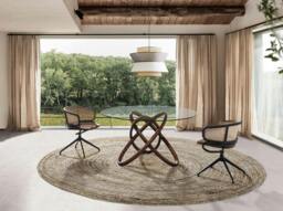Rackhams Round tempered glass and walnut dining table 1020 - Ø150 x 75 - thumbnail 2