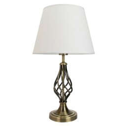 Rackhams Traditional Antique Brass Table Lamp with Barley Twist Base and Linen Shade - thumbnail 2