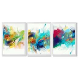 Rackhams Set of 3 Abstract Multicolour Blue Pink Framed Wall Art Prints - 59x84cm (A1) - Light Grey - thumbnail 4