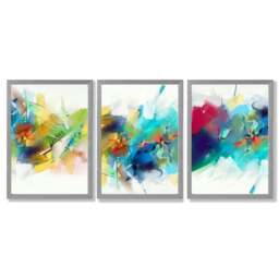 Rackhams Set of 3 Abstract Multicolour Blue Pink Framed Wall Art Prints - 59x84cm (A1) - Light Grey