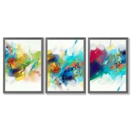Rackhams Set of 3 Abstract Multicolour Blue Pink Framed Wall Art Prints - 59x84cm (A1) - Light Grey - thumbnail 5